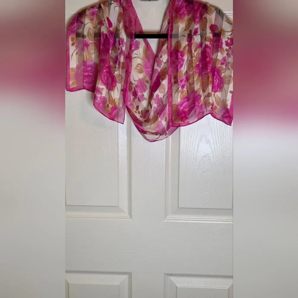 Unbranded Pionies Print Floral Pink Beige Sheer Women's Scarf Wrap 52